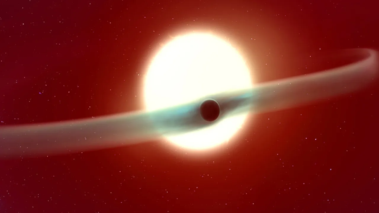 An illustration of the twin tails of WASP-121b